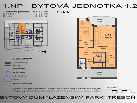 Byt 2+kk v novém projektu bytového domu v Třeboni