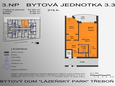 Byt 2+kk v novém projektu bytového domu v Třeboni